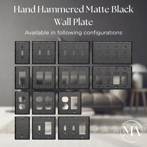 Hand Hammered Combo Toggle / Rocker Light Switch Wall Plate - Black